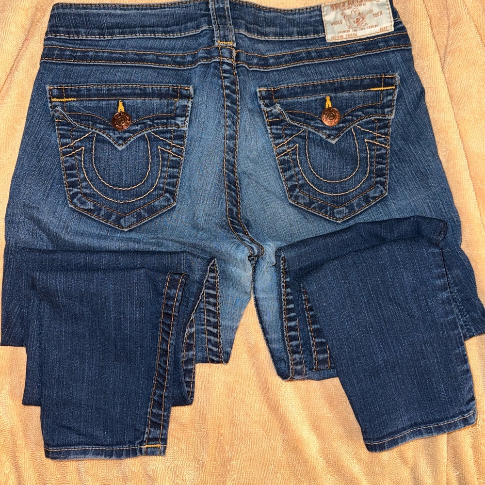 True Religion Blue Skinny Jeans with Signature Stitching